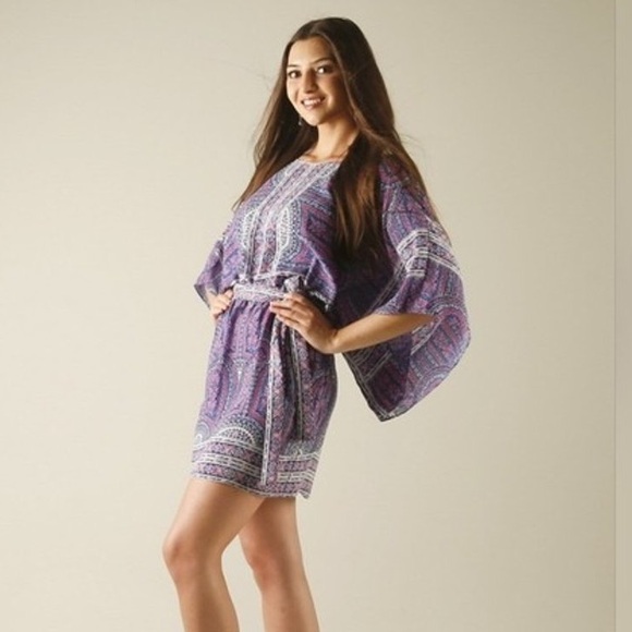BCBGMAXAZRIA - Bryna Tie Belted Draped Kimono Dress Purple Fuscia Size Small - Picture 8 of 8